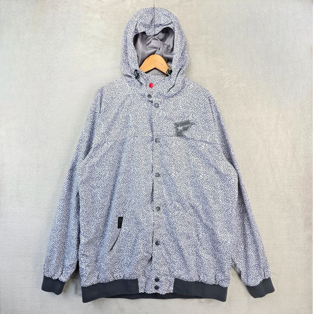 Famous Stars And Straps Windbreaker Jacket Mens XXL White AOP Geometric Y2K